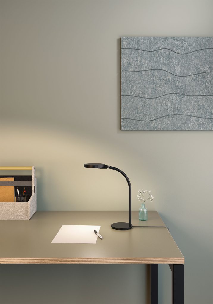 Small black desk lamp.